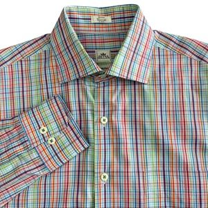 Peter Millar Seaside Finish Plaid Dress Shirt Mens M Multicolor Preppy Spring
